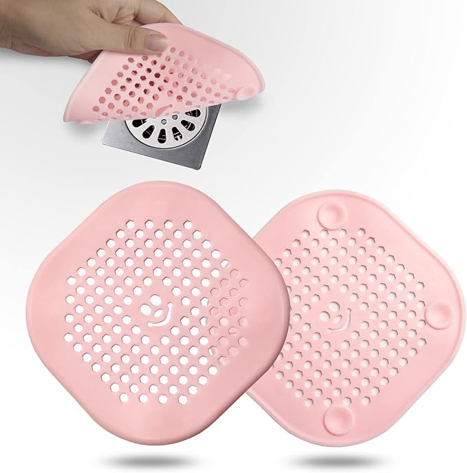 2 Pack Drain Hair Catcher Silicone Drain Protector Bathroom Accessories Hair Stopper Drain Cover for Shower Kitchen Bathroom Tub Pink