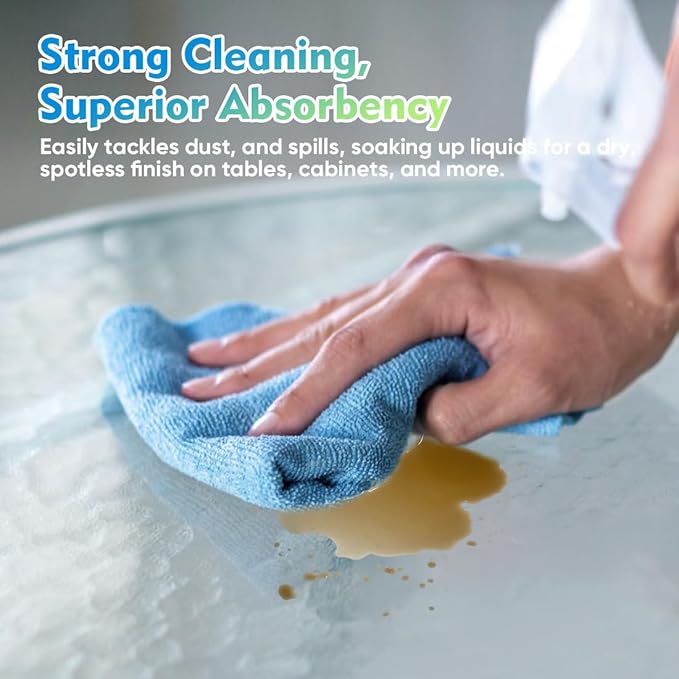 HOMEXCEL Blue Microfiber Cleaning Cloth 12 Pack, 12.5 x 12.5 inch Microfiber Towels for Cars, Ultra Absorbent Car Washing Cloth, Lint Free Streak Free Cleaning Rags for Car, Kitchen, and Window
