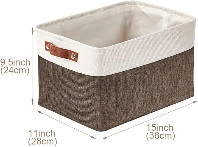 Storage Bins, Large Fabric Storage Baskets for Shelves, Brown & White, 4 Pack