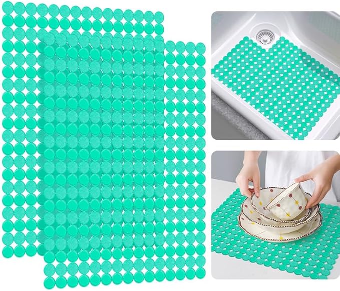 Bligli 2-Pack Kitchen Sink Mat: PVC Adjustable Sink Protector | Sink liner Pad | Dish Drying Mats, Easy to Clean & DIY Cut | 15.7 x 11.8 inch (Green)