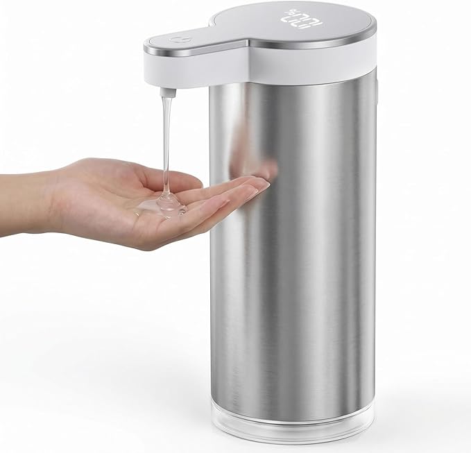 Automatic Soap Dispenser Touchless,Stainless Steel Hand Soap Dispenser,11.8oz/350ml,4 Adjustable Levels,USB Rechargeable,Desktop & Wall-Mounted Dual Use,for Kitchen & Bathroom,Liquid White