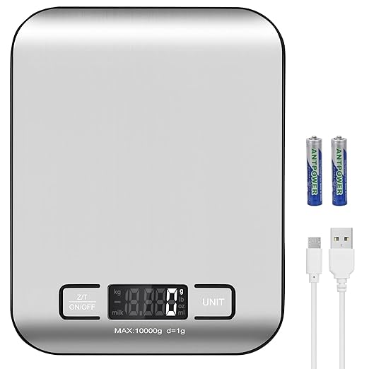 Kitchen Food Digital Scale Portable Postal Scale for Small Business Packages, Handmade Goods, Liquids, LCD Display High-Precision 1g Accuracy (Stainless Steel Black Rechargeable(10kg/1g))