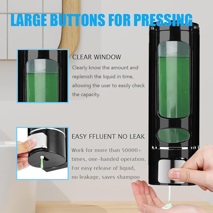 Single Wall Mounted Hand Soap Dispenser, 13.5oz/400ml Black Shower Pump, Clear Refillable Liquid Lotion Soap Dispenser, Gel Container Shower Pump Dispenser and Organizer for Bathroom Kitchen