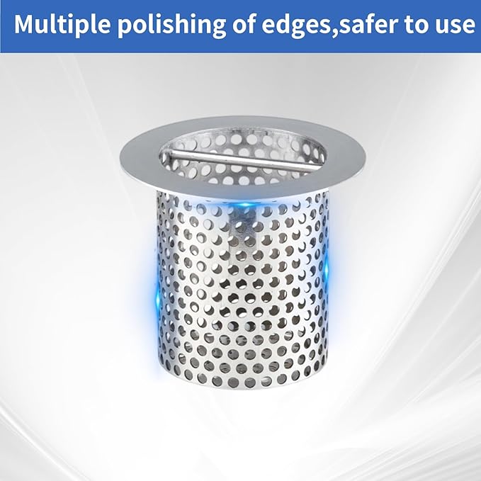 3" Commercial Floor Drain Strainer, 4 1/2" Lip Diameter x 4" Tall 316 Perforated Cylindrical Mesh Stainless Steel Drain Strainer with Carry Handle for Restaurant/Factory/Kitchen/Laboratory