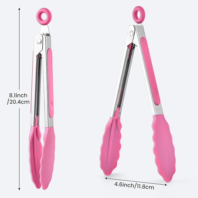 7-Inch Silicone Tongs Pack of 6, Small Stainless Steel Tongs with Silicone Tips for Cooking, Serving, BBQ, Grilling, Salad, Buffet, Party (7", Multicolor)