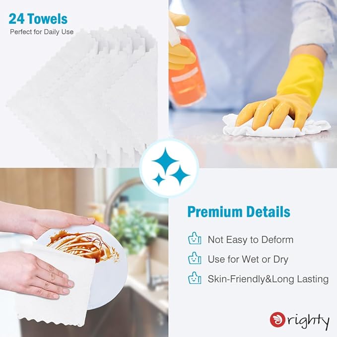 Orighty Microfiber Cleaning Cloth, 24 Pack Highly Absorbent Cleaning Supplies, Reusable Clean Rags for House, Microfiber Cloth for Kitchen, Window, Car Care, 11.5x11.5 inch White