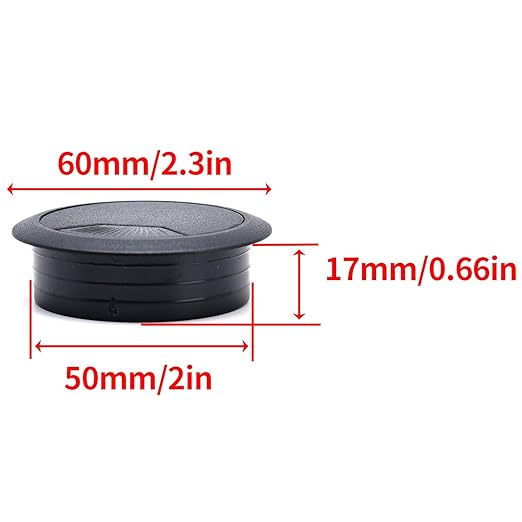 Surf turtle 6 Pack 2 Inch Black Desk Grommets, Flexible Cable Cord Hole Cover with Bi-Metal Hole Saw Kit, 2m Cable Sleeve and Coiled Cord Wrap for Desktop Wire Management