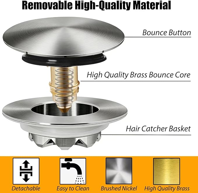 Anlige Bathtub Drain Stopper, Pop Up Tub Stopper and Cover, Bottom with Hair Catcher, Universal for 1.45 in to 1.8 in Drain, Replaces Old Drain Plug