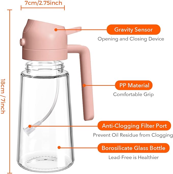 YARRAMATE 16oz/470ml Glass Olive Oil Sprayer for Cooking with Stickers, 2 in 1 Oil Dispenser for Kitchen Gadgets