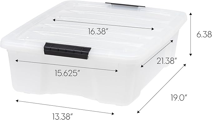 IRIS USA 27 Qt Stackable Plastic Storage Bins with Lids, 6 Pack - BPA-Free, Made in USA - Discreet Organizing Solution, Latches, Durable Nestable Containers, Secure Pull Handle - Pearl