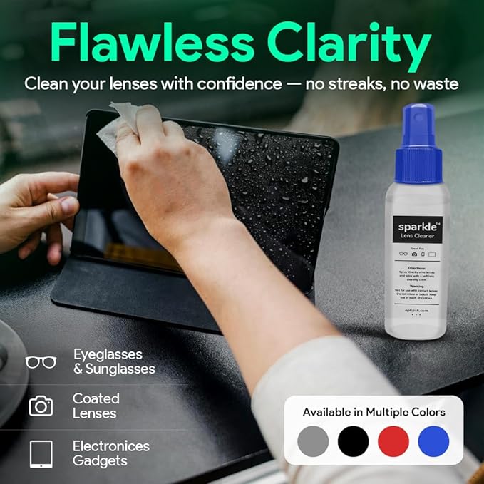 Sparkle Anti-Reflective Lens Cleaner Spray kit | (1) 1oz Glasses Cleaner Spray + (1) Microfiber Cloth for Eyeglasses, Sunglasses, Lenses