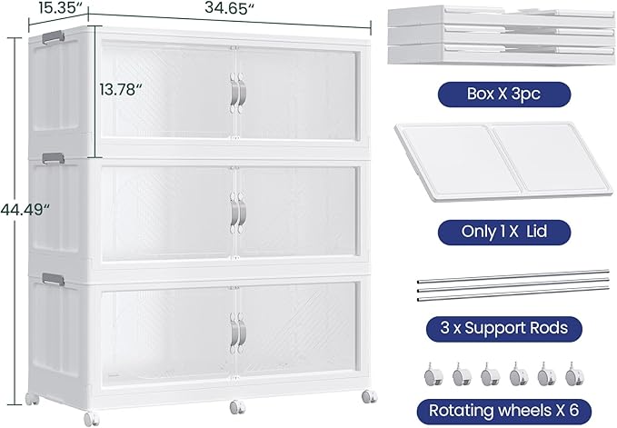 180Gal/720QT 3-Tiers Extra Large Stackable Storage Bins with Lid