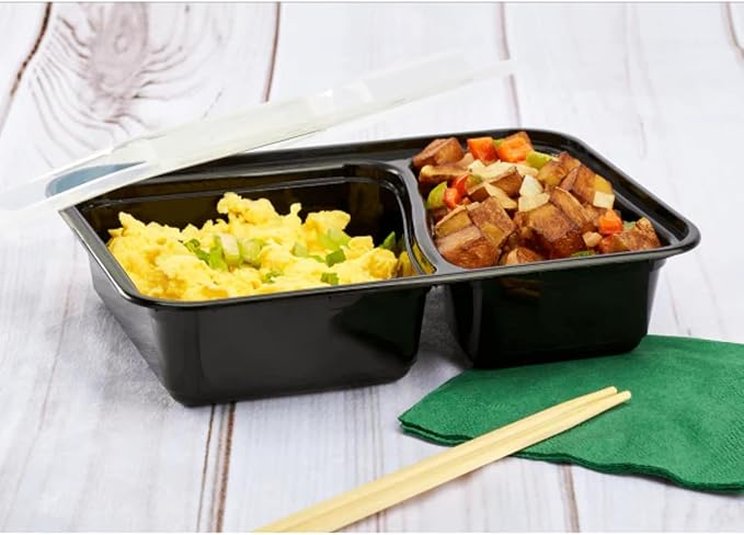 Karat Meal Prep Containers [30 oz - 150 ct] 2-Compartment, Reusable & Disposable Take Out Containers with Lids