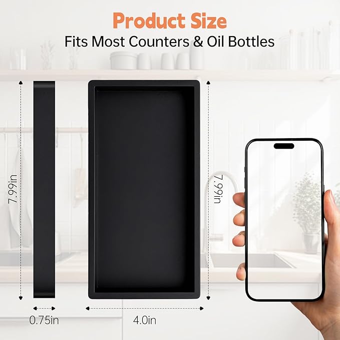Oil Tray Kitchen Counter, Kitchen Tray for Oil Bottle, Made of Soft Silicone, Protect Bottles from Cracks and Scratches, Smooth, Easy to Clean, Keeps Countertop Tidy, for Glass Oils Sprayer and Bottle