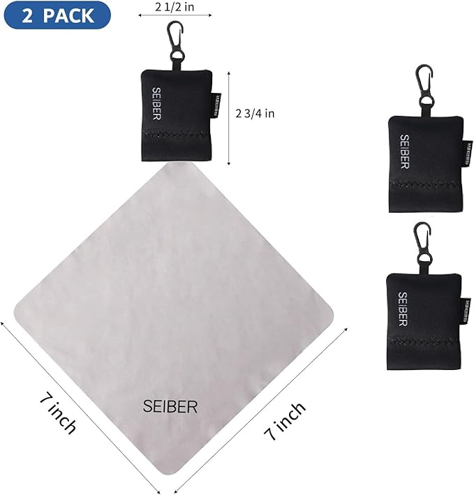 SEIBER Microfiber Lens Cloth Screen Cleaner - Lens Cleaner with Neoprene Pouch | 7 x 7 inch Microfiber Cleaning Cloths for Glasses,Laptops, Cameras| Self-Closing Bottom(2PCS,BK), Black