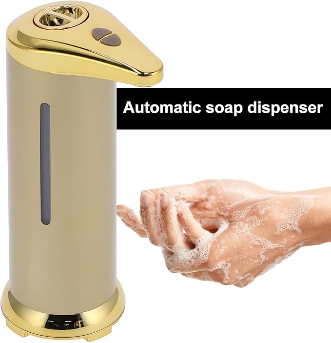 250ml Electric Soap Dispenser Touchless, Countertop Automatic Touchless Hand Soap Dispenser for Home Bathroom Kitchen School Hotel (Gold)