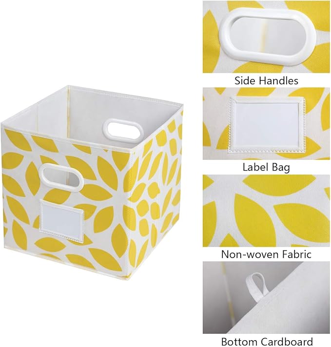 MAX Houser Fabric Storage Bins Cubes Baskets Containers with Dual Plastic Handles for Home Closet Bedroom Drawers Organizers, Foldable, Set of 4