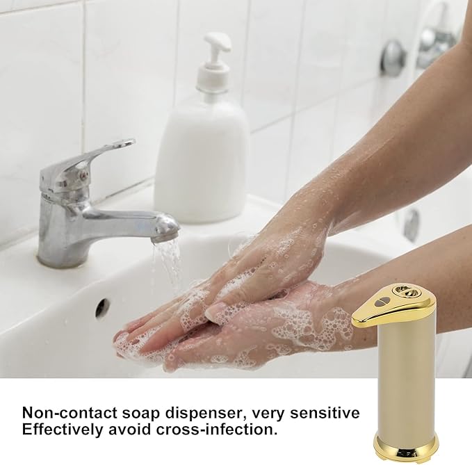 250ml Electric Soap Dispenser Touchless, Countertop Automatic Touchless Hand Soap Dispenser for Home Bathroom Kitchen School Hotel (Gold)