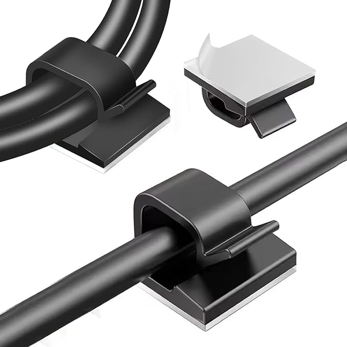 5/8 in Adhesive Cable Clips, 60pcs Outdoor Light Clips, Cord Clips, Sturdy Wire Clips, Finisher Wire Clamp for Home, Car, Office Wire Management Clips (Black, 5/8"-60PCS)