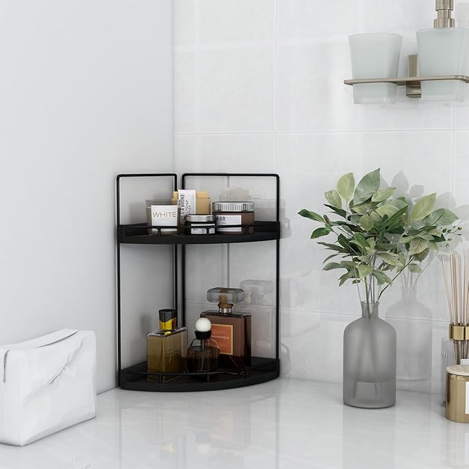 2-Tier Bathroom Counter Organizer, Vanity Counter Corner Shelf, Skincare, Black