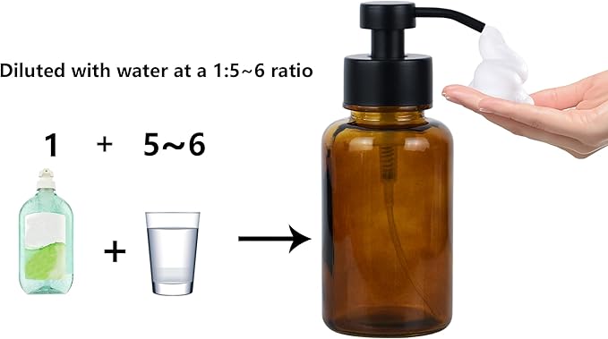 15 oz Amber-Tinted Thick Glass Foaming Soap Dispenser, Refillable Foaming Soap Dispenser with Black Rust-Proof Foam Pump, Suitable for Bathrooms and Kitchens (2, Amber)