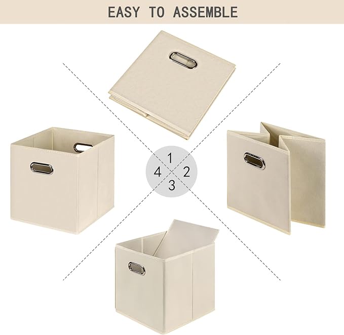 Fabric Cloth Storage Bins,Fabric Cube Organizer with Dual Handles Foldable Cube Storage Baskets for Home Bedroom Storage,Set of 12,(Creamy-White)