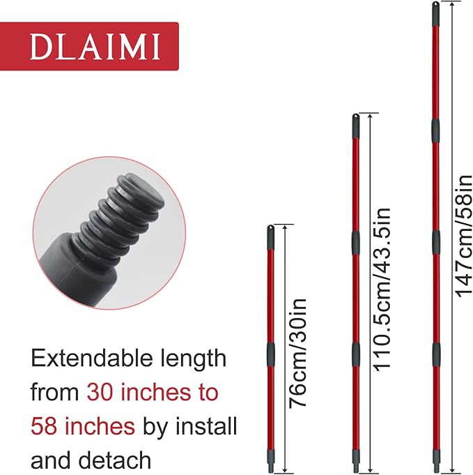 DLAIMI Mop Handle Replacement for Ocedar 4 Section Spin Mop Handle Compatible with Ocedar Spin Mop Refills and Brooms, 30" to 58" Mop Stick for Cedar Floor Cleaning, American Threaded Joint