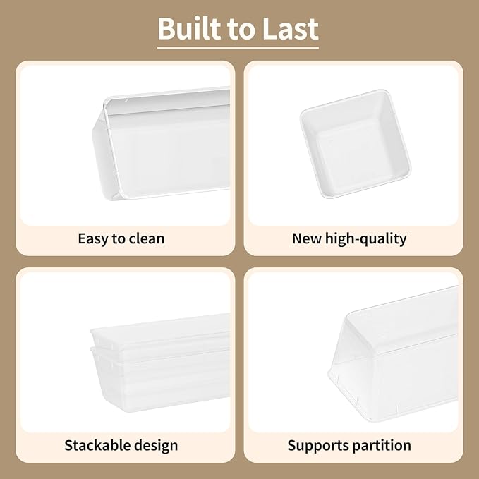Yanosaku 25 PCS Clear Plastic Drawer Organizer Set, 4 Sizes Vanity Organizers, Desk Drawer Divider Organizers and Storage Bins for Makeup, Jewelry, Gadgets for Kitchen, Bathroom, Office