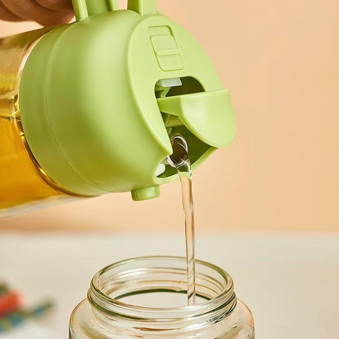 2-in-1 Oil Sprayer & Pour Bottle for Cooking – 470ml Glass Olive Oil Dispenser with Leak-Proof Stainless Steel Nozzle, Fine Mist Spray for Healthy Cooking, Air Fryer & Salad (Green)