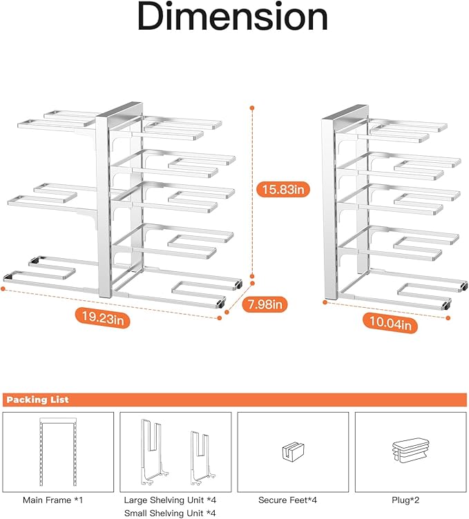 Pots and Pans Organizer Rack for Cabinet, Silver