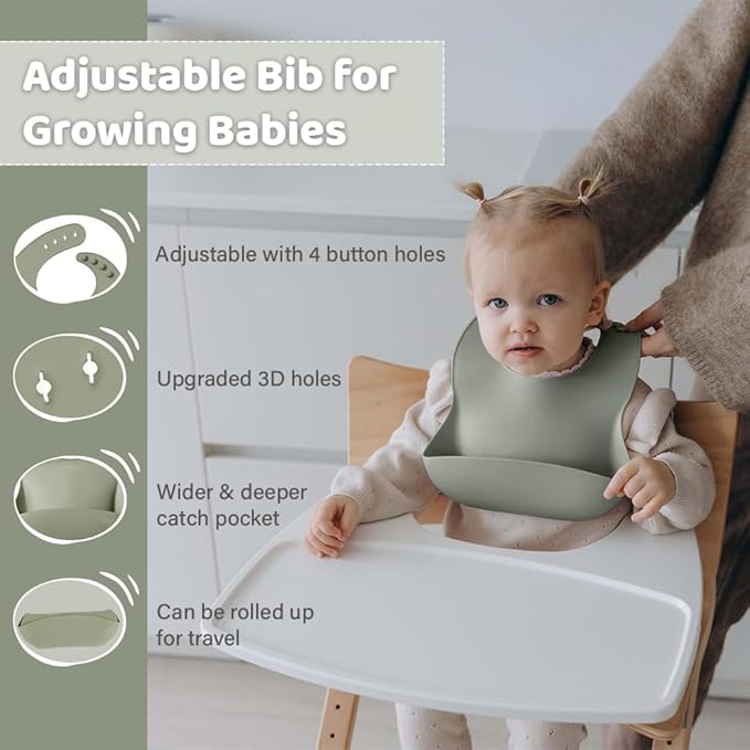 6-Piece Silicone Baby Feeding Set Non-Slip Suction Plate, Bowl, Spoon, Fork, Cup, Bib. BPA-Free, Dishwasher & Microwave Safe for Babies & Toddlers