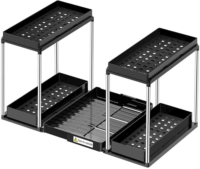 Expandable Under Sink Organizer, 2 Tier Under Cabinet Organizer