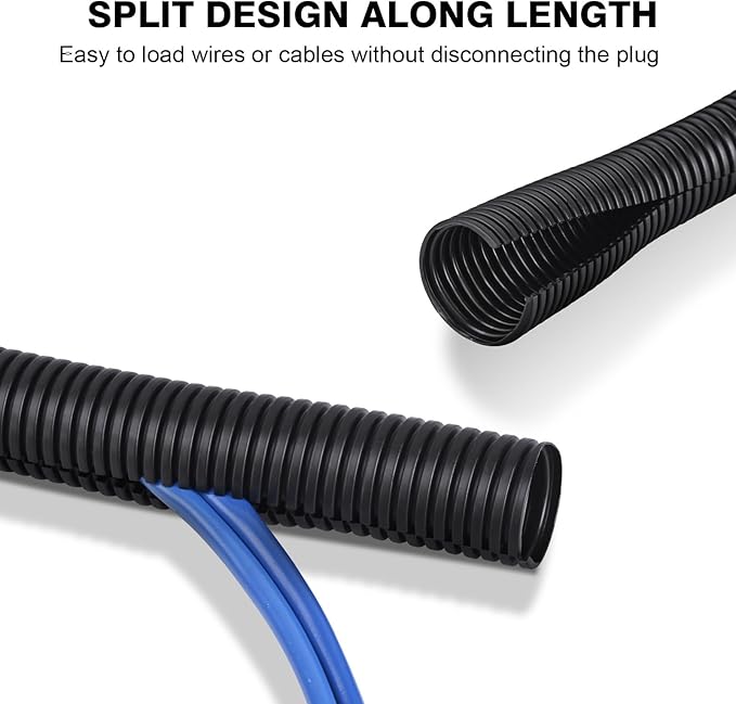 10ft - 3/4 inch Flame Retardant Split Wire Loom Tubing with Installation Tool - Flexible Wire Covers Cord Protectors - Black