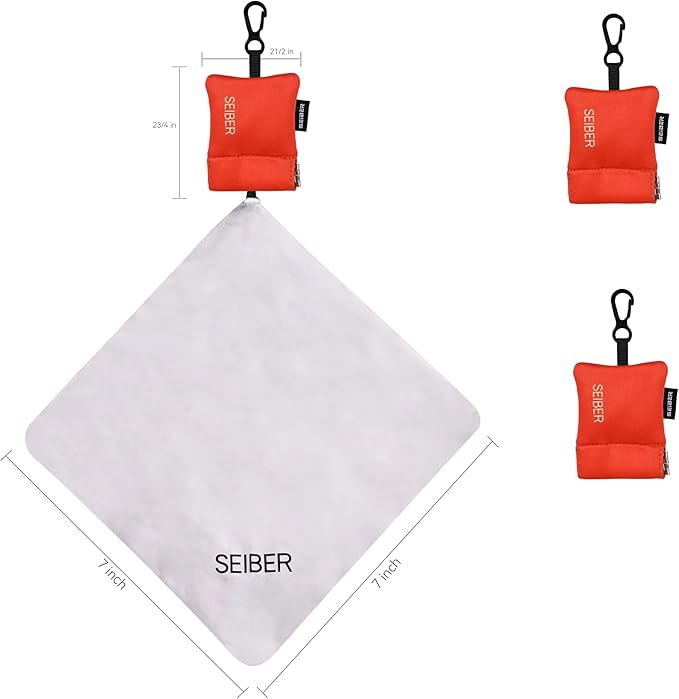 SEIBER Microfiber Lens Cloth Screen Cleaner - Lens Cleaner with Neoprene Pouch | 7 x 7 inch Microfiber Cleaning Cloths for Glasses,Laptops, Cameras| Self-Closing Bottom(2PCS,OR), Orange