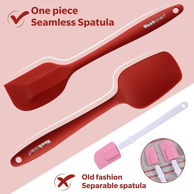 Wanbasion Red 5 Piece Silicone Spatula Set with 600°F Heat Resistant, Kitchen Silicone Spatula Utensil Set, Rubber Spatulas for Nonstick Cookware for Cooking Baking Mixing