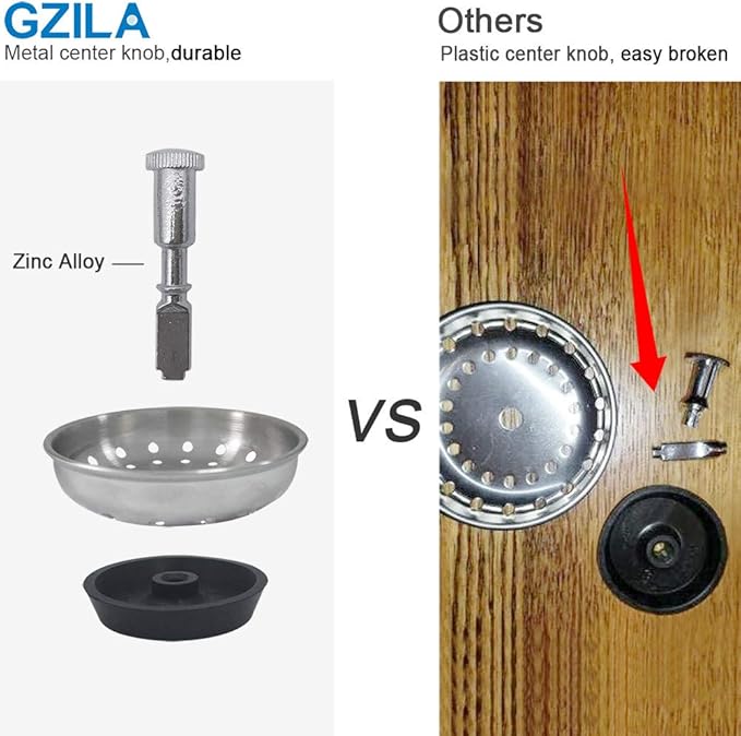 GZILA 2 PCS Kitchen Sink Drain Strainer Replacement for 3-1/2 Inch Standard Drain, Basket Rubber Stopper, 304 Stainless Steel Brushed Nickel Metal Knob