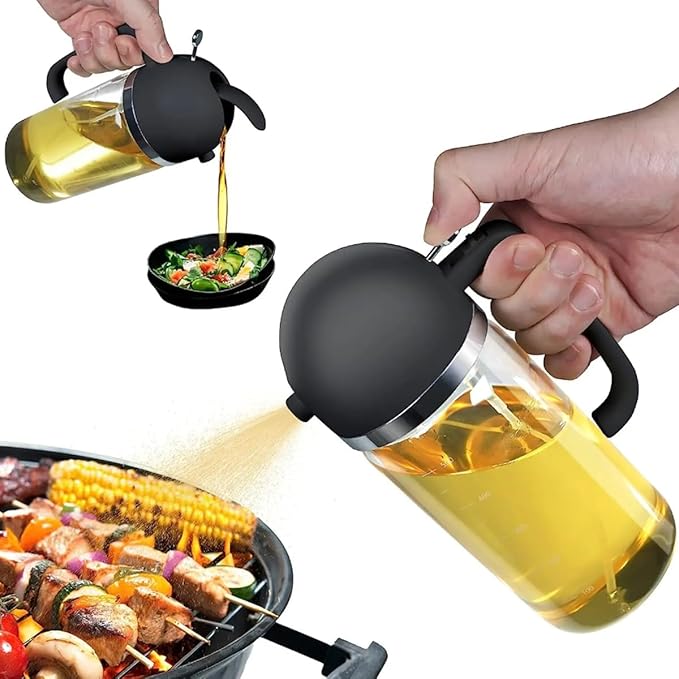 Oil Dispenser bottle for kitchen - 2 in 1 Oil Dispenser and Oil Sprayer - 500ml Oil Bottle with Pourer - Oil Sprayer for Cooking, Kitchen, Salad, Barbecue (YELLOW)