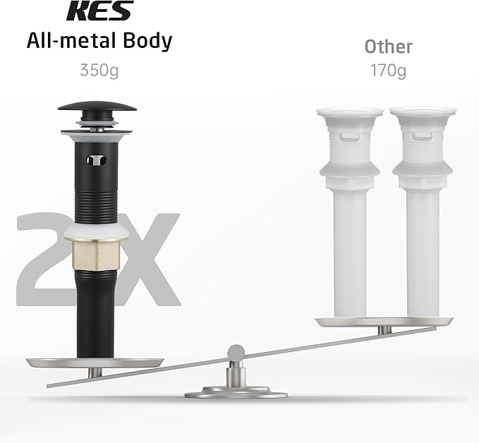 KES All Metal Bathroom Sink Drain with Overflow, 2 Pack, Lavatory Vanity Pop Up Drain with Detachable Hair Catcher, Rustproof 18/8 Stainless Steel