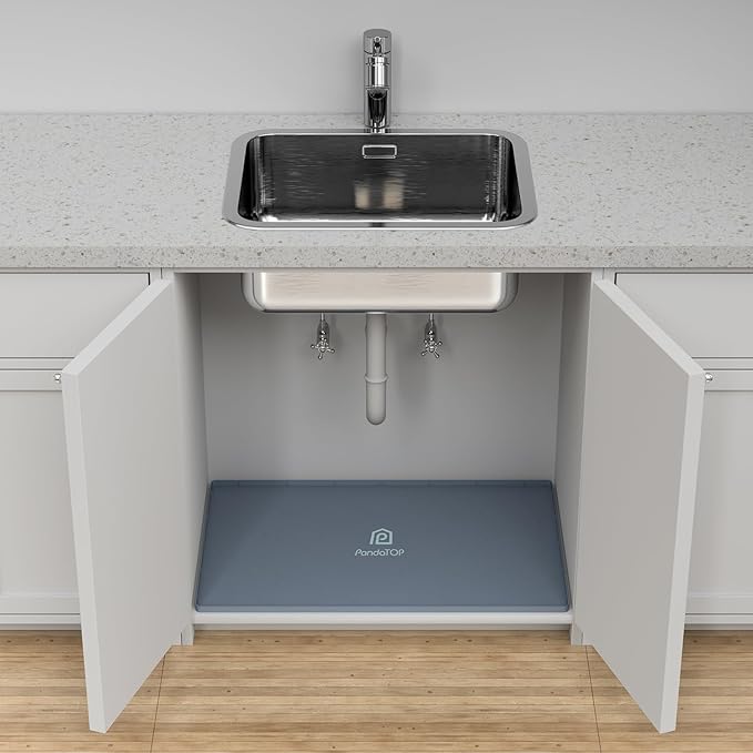Under Sink Mat, 25" x 22" Silicone Kitchen Cabinet Tray, Waterproof & Flexible Under Sink Liner for Kitchen Bathroom and Laundry Room
