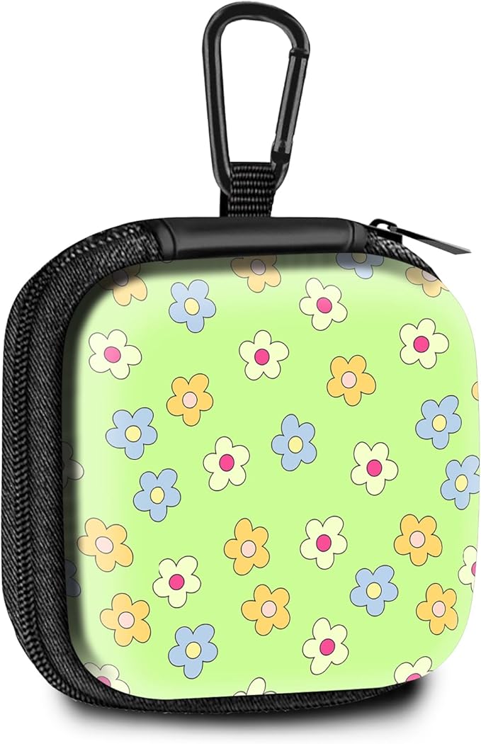 Square Data Cable Earbud Charger Coin Storage Bag Shockproof and Drop-Proof EVA Material Compatible with AirPod(Cute Flowers)