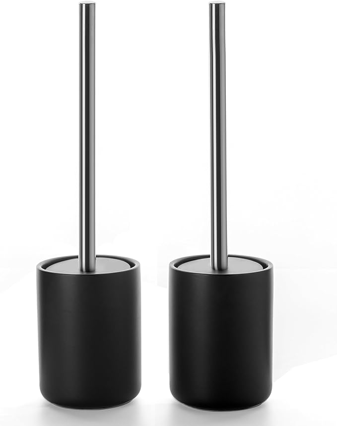 Ceramic Toilet Brush & Holder Set - Freestanding Deep-Cleaning Toilet Bowl Cleaner Brush, Stainless Steel Handle, Small & Sturdy for Storage, Easy to Clean, Non-Scratching