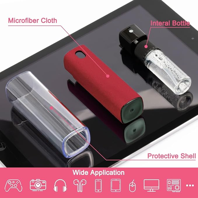 Screen Cleaner Touchscreen Mist Spray, walrfid Cleaning Kit for Electronic Smart Phone TV, Laptop, Tablet, PC, Computer Monitor Flat LCD, Eyeglasses, Compatible with iPhone iPad MacBook Pro (Red)