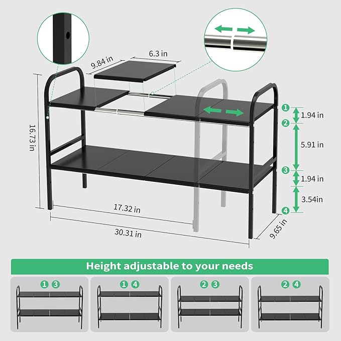 Expandable 2-Tier Under Sink Organizer, Black, 2-Tier 8 Boards