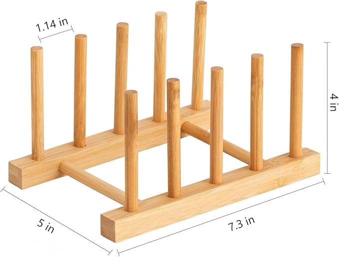 HBlife 4pcs Bamboo Dish Plate Bowl Cup Book Pot Lid Cutting Board Drying Rack Stand Drainer Storage Holder Organizer Kitchen Cabinet（Keep Dry）