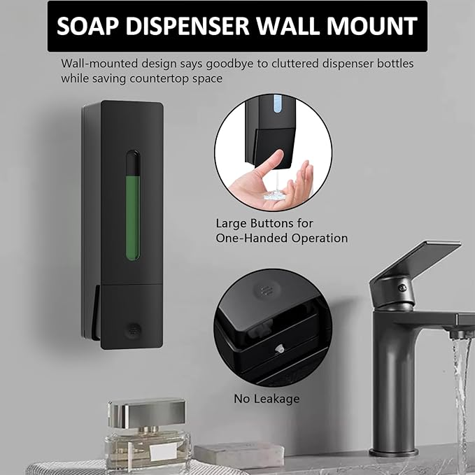 Single Wall Mounted Hand Soap Dispenser, 13.5oz/400ml Black Shower Pump, Clear Refillable Liquid Lotion Soap Dispenser, Drill Free with Adhesive or Wall Mount with Screws Shower Pump Dispenser