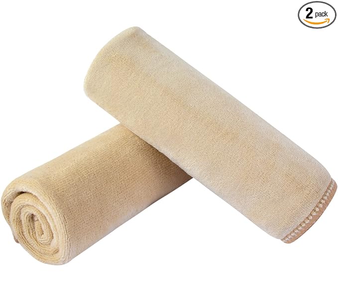 SINLAND Microfiber Facial Cloths Fast Drying Washcloth 12inch x 12inch (2pack, Cream)