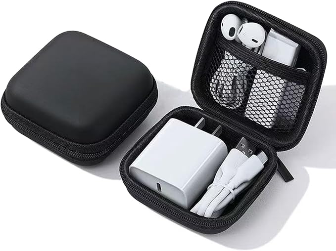 Charger Case,Mini Cable Organizer Cases,Pouch Case Bag,Small Charger Organizer,Waterproof Travel Storage Carrying Bag for USB Drives,Power Adapter,Earphones,Cords etc,Square,Black