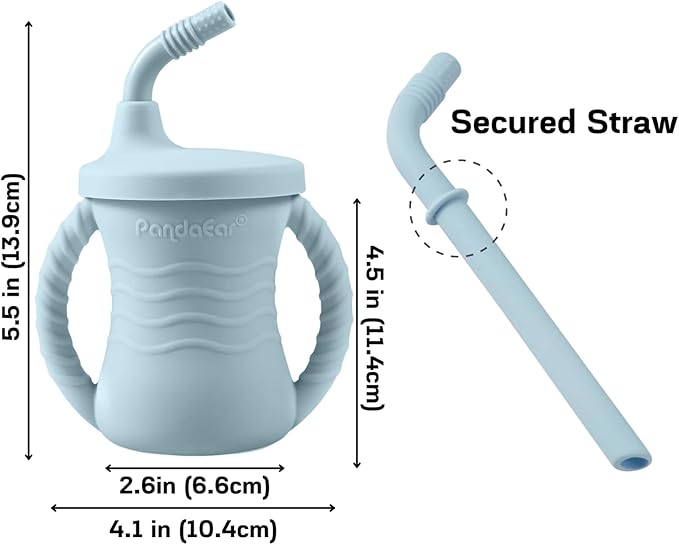 PandaEar Silicone Baby Feeding Set | 9PCS Baby Led Weaning Supplies Self Feeding Utensils | Divided Suction Plate Bowl Bibs Sippy Cup with Baby Snack Container Spoons Forks (Blue)