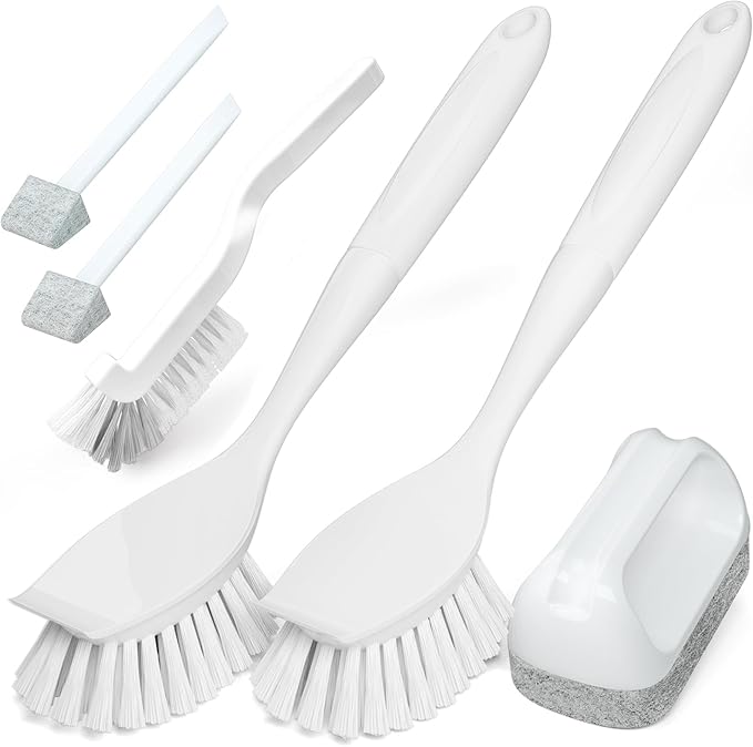 Holikme Cleaning Brush Set, Scouring Pad for Cleaning, Groove Gap Brushes for Pot, Pan, Kitchen Sink, Wire Brushes (White)