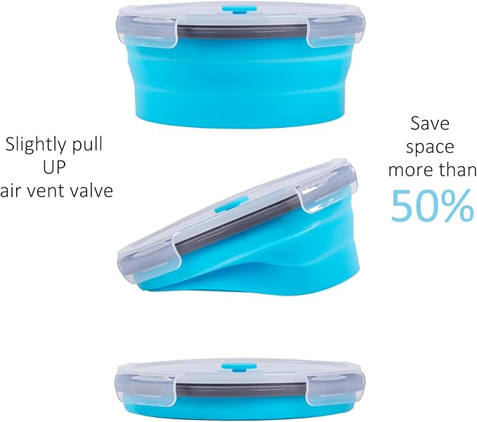 Collapsible Food Storage Containers with Airtight Lid & Vent, 40.5 oz, Kitchen Stacking Silicone Collapsible Meal Container Set for Leftover